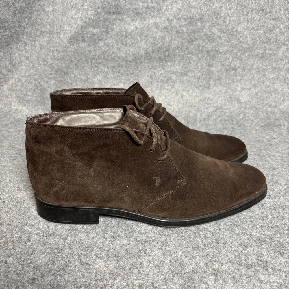 Tod's Dark Brown Gray‎ Leather Calfskin Suede Chukka Lace Up Ankle Boots Mens 11